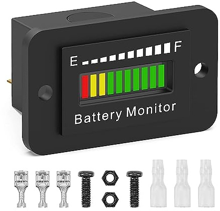 RANJOVER 12V 24V 36V 48V 60V 72V LED Battery Monitor Gauge Battery Gauge Indicator Easy to Use