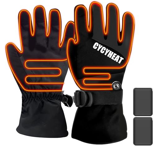 CYCYHEAT Guanti riscaldati per bambini, guanti riscaldanti da sci impermeabili con 2 batterie DC 2700 mAh, 3 livelli di riscaldamento, moto e ciclismo, Nero , S-M