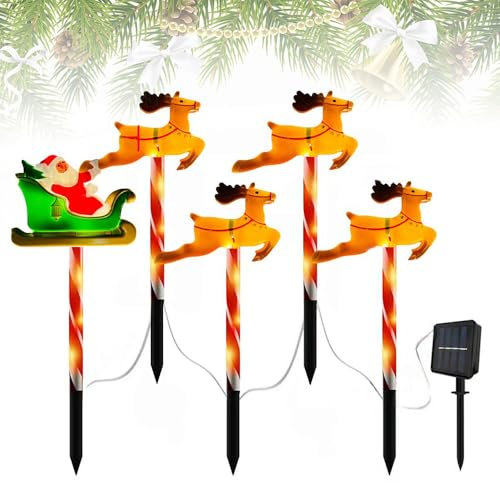 Eznaobo Set of 5 Outdoor Solar Christmas Trees, Christmas Decorations, Christmas Solar Powered LED Lights, Waterproof Garden Pathway Lighting for Yard Patio Garden Decoration (A)