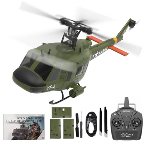 Meiurlex YUXIANG F07 UH-1D RC Hubschrauber für Erwachsene, 1/34 6CH Bürstenloses Direktantriebs Helikopter Modell mit 6-Achsen-Gyro, 3D/6G RC-Flugzeug Modell Spielzeug (3 Akku)