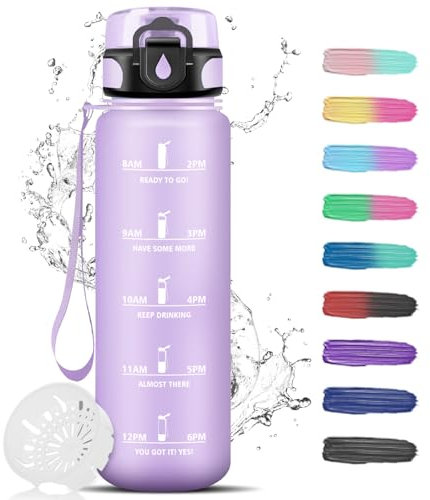 Bouteille d'eau, Gourde 1l, Gourde Sport Anti-Fuite, Facile à Nettoyer, Gourde Plastique avec Slogan de Motivation, Gourde Graduée pour 1 Journee, Bouteille pour Running, Camping, Gimnasia, Extérieur