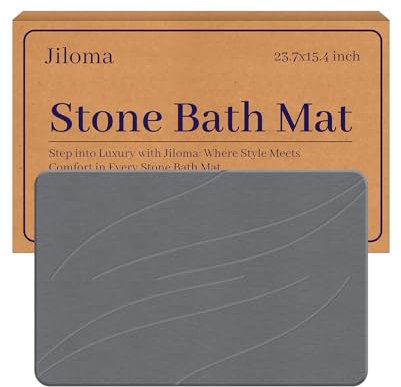 Jiloma Stone Bath Mat Diatomaceous Earth Shower Mat Non-Slip Super Absorbent Bathroom Floor Mat Quick Drying Natural Easy to Clean(24 * 16 Grey)