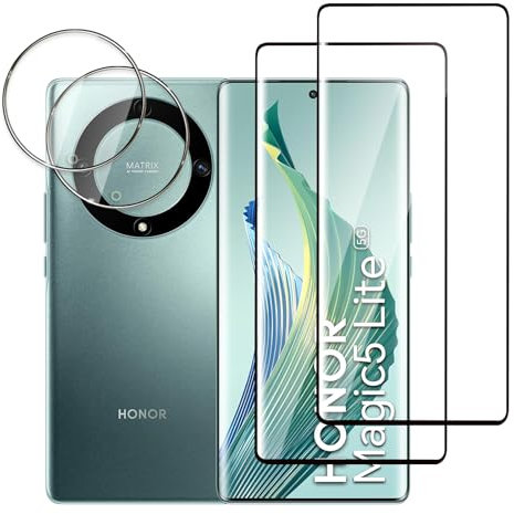 Jinshiweikai 4 Piezas: 2 x Protector Pantalla para Honor Magic 5 Lite y 2 x Protector de Lente de cámara, 3D Cobertura Completa, Dureza 9H Antiarrayazos, HD Ultraclaro