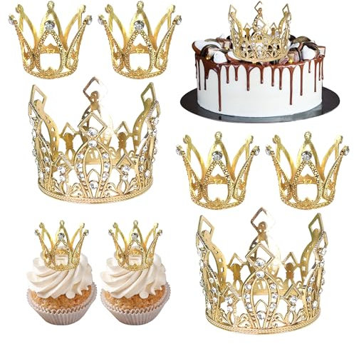6 Stück Krone Tortendeko Kristall Perlen Krone Cupcake Toppers Kleine Krone Tiara Kuchen Deko Für Brautdusche Hochzeit Themed Kinder Geburtstag Party Kuchen Dekorationen Gold