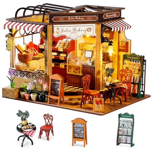 BBLIKE Model Kit Baker's Shop DIY Miniature House Kit Miniature Wooden Dollhouse Doll House, 3D Puzzle with Sensor LED Light, Home Decoration Crafts, Birthday Gift for Children and Adults