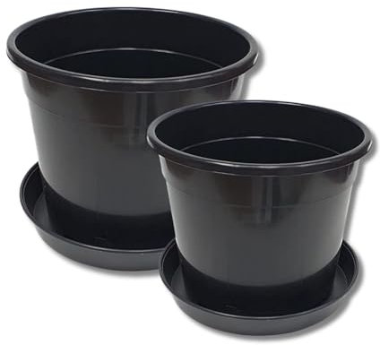 Gro Garden Products Plant Pot & Saucer, Heavy Duty Pot with Saucer - Tomato Planter, Large Plant Pots Outdoor & Indoor Plant Pot for Herb, Flowers, Potato (20 Litre Pot with 35cm Saucer, 2, Pack)