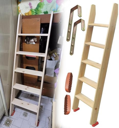 Robuste Holz-Etagenbettleiter, 10 Stufen, abgewinkelte Leiter für Kinder und ältere Menschen, Sicherheitsdesign mit 10,2 cm breiten Pedalen, Haken und Fußstütze (1 cm)