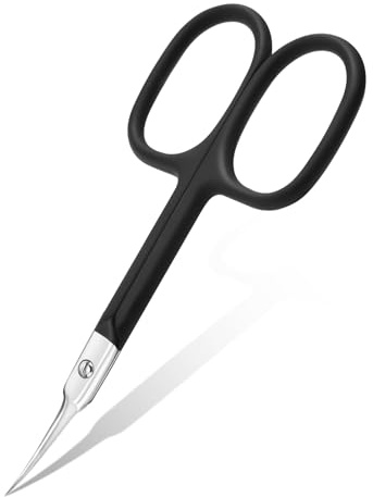 CGBE Professionelle Nagelhautschere mit Gebogener Spitze Edelstahl Schwarz | Hautschere Extra Fein und Extra Scharf zum Präzisen Kürzen Entfernen von Nagelhaut, Augenbrauen und Wimpern
