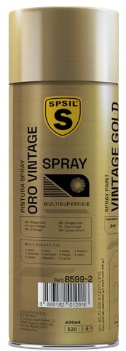 SPSIL Pintura Spray Oro Vintage Brillo 400ml - Spray para uso Profesional y Doméstico en múltiples superficies - Alta Adherencia y Cobertura - Secado Rápido