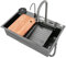 Juego de fregadero de cocina con grifo extensible e indicador de temperatura, fregadero empotrable de acero inoxidable, 1 cuenco, fregadero de granja, fregadero rectangular, fregadero individual