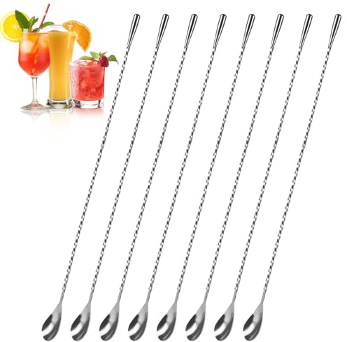 LOYORTY 8 Stück 40,9 cm Barlöffel Edelstahl Rührlöffel Spiralmuster Cocktail Rührlöffel für Bar Cocktail Shaker hohe Tassen