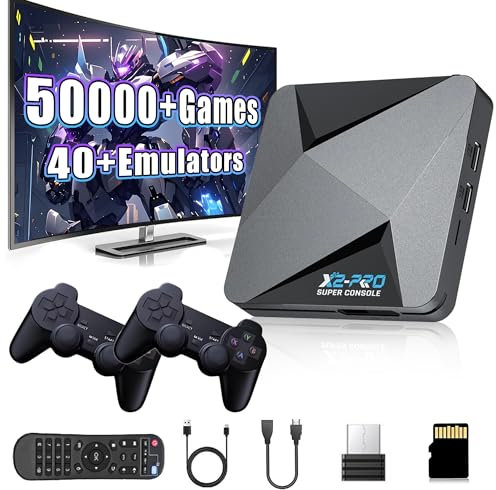 Super Console X2 Pro Retro Gaming Console,EmuELEC4.6+ Android TV 9.0 in One 50000+Games, Video Game Console with 40+ emulators,Plug and Play,4K HD Output,2.4+5G WiFi (Black 64/128/256G) (black, 64G)