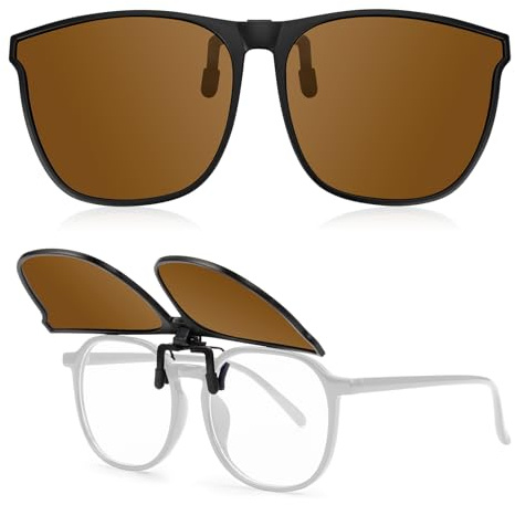 Kiiwah Polarisiert Sonnenbrillen Aufsatz Brille, UV400 Clip on Sonnenbrille für Brillenträger, Ultraleicht Sonnenbrille Zum Aufstecken Damen Herren (Braun)