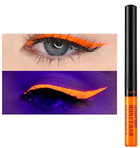 Eyeliner Wasserfest UV Glow Neon,Matte Liquid Eyeliner Set,Glühender Eyeliner Wischfest, Langanhaltend, Hohe Farbwiedergabe,Halloween Makeup Set Gift For Women-UV Orange-2