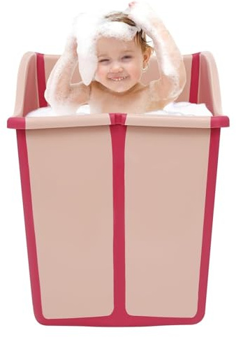 Faltbare Badewanne for Kleinkinder, zusammenklappbare Babybadewanne, tragbare Badewanne, leicht, for Kinder, Zwillinge, zierlich, zur Erholung, Fassungsvermögen 22,5 Gallonen, Pink
