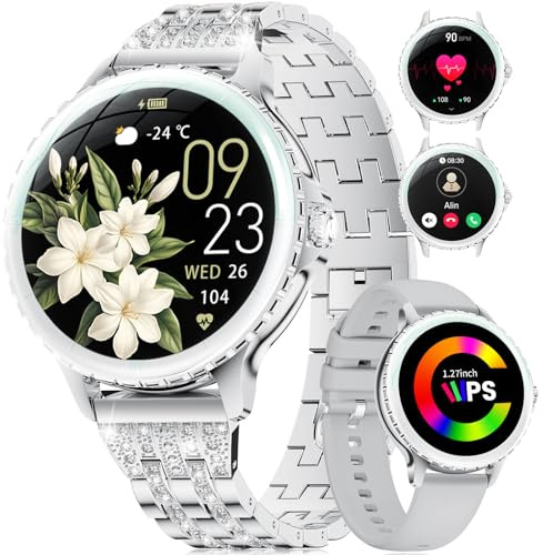 Smartwatch Damen Telefonfunktion, 1.27″ HD Screen Armbanduhr mit 300 mAh Akku, 100+ Sportmodi, Gesundheitstracking,5ATM Wasserdicht,Fitnessuhr Schrittzähler Kalorien,Elegant Smartwatch für iOS Android