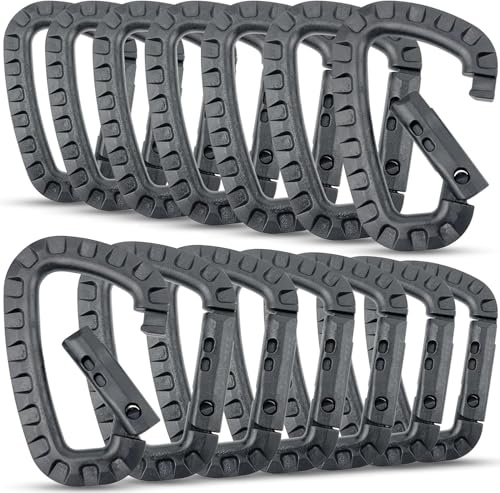WZYTEU Karabiner, D-Form Karabinerhaken Clip aus Kunststoff, 15 Stück | Bergsteigen Schnalle für Sport, Rucksack, Hundeleine, Camping, Angeln, Reisen (schwarz)