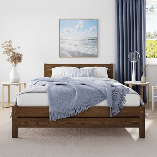 Nodax Super King Bed Frame – F3 Solid Pine Rustic Chunky Wooden Bed Frame for Adults, Eco Colour Woodstain Option, Slatted Base with Extra Four Supportive Legs, Bedroom Furniture | 6ft (Palisander)