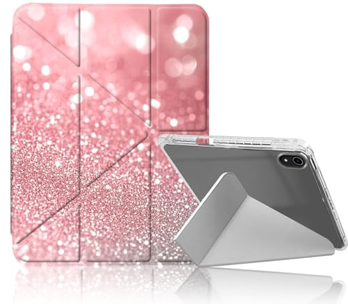 DISUOFEART for iPad mini 7 A17 Pro 2024/ iPad mini 6 2021 Case, Rose Gold Glitter Slim Clear Case with Pencil Holder, Y-Shaped Stand & Auto Sleep/Wake Protective Cover