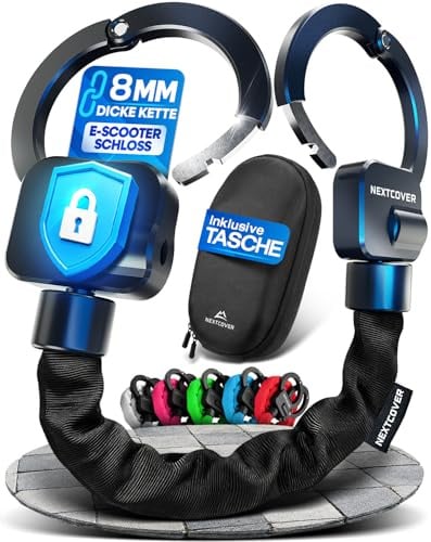 NEXTCOVER® E-Scooter Schloss mit Tasche [Steel-Secure-Technologie] | Handschellenschloss inkl. Transporttasche für Roller, eBike | robustes Lock, Kettenschloss | E Scooter Zubehör