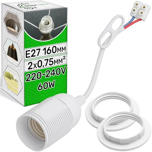1 x Douille E27 Visser avec Câble 160mm 40mm 60W - 2 x Adaptateur Abat Jour