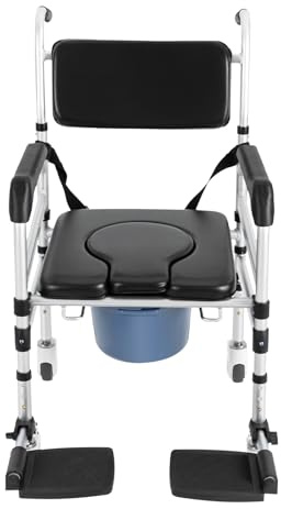 Silla de inodoro con 4 ruedas con bloqueo, silla de ducha para personas mayores, silla de inodoro con bidé, altura ajustable en 3 niveles, capacidad de carga de 160 kg, altura del asiento 48 – 54 cm