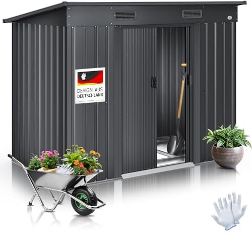 KESSER - Abri de jardin en métal de 4 m³ avec fondation | 194 x 112 x 181 cm | 2 portes coulissantes et fondation | Abri de jardin | Abri de jardin | Avec gants de