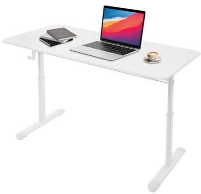 Eieblek Scrivania manuale regolabile in altezza per bambini, scrivania 120 x 60 cm, altezza regolabile 65-90 cm, portata 100 kg, per ufficio/soggiorno (bianco)
