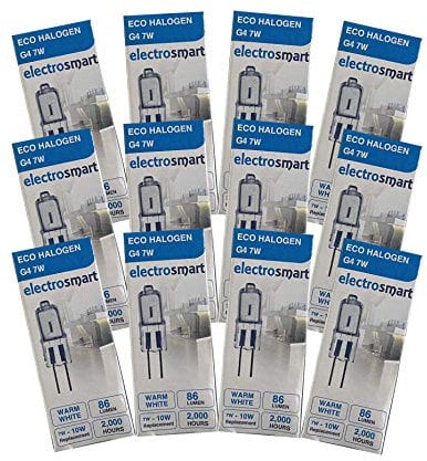 electrosmart Quantity: 12 G4 Warm White 10w 12v Halogen Capsule Bulbs/Lamps - 2000hrs Energy Efficient only uses 7w of power