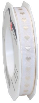 Präsent Herzilein Dekorationsband weiß/créme, 20 m Elegantes Geschenkband zum Verzieren & Basteln, 15 mm Breite, Schleifenband für Hochzeit, Taufe & andere besondere Anlässe
