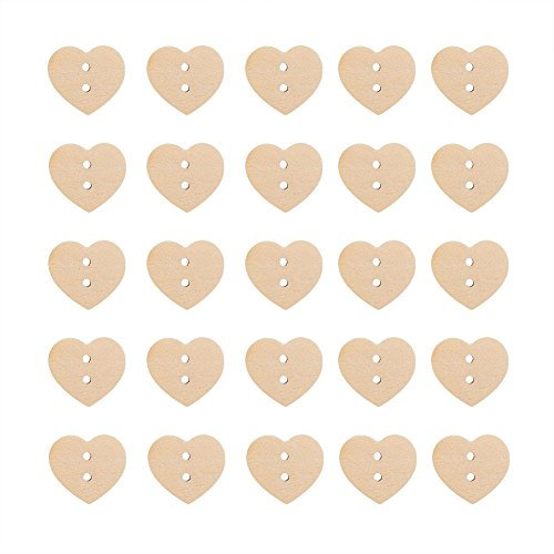PandaHall 100 Pcs Schöner 2-Loch-Nähknopf in Herzform, Holzknöpfe,Burlywood