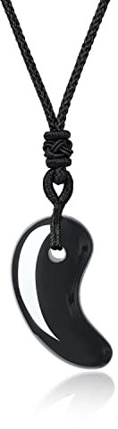 COAI Collier Ajustable Magatama Pendentif Obsidienne Noire Homme Femme