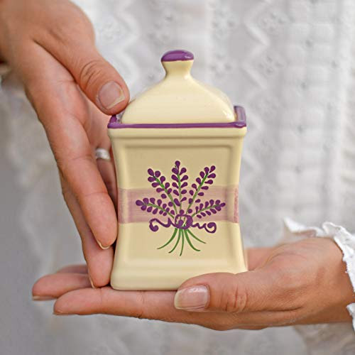 City to Cottage® - Keramik Behälter Küche 150 ml | Lavendel Motiv | Handgemacht | Behälter mit Deckel | Keksdose Keramik