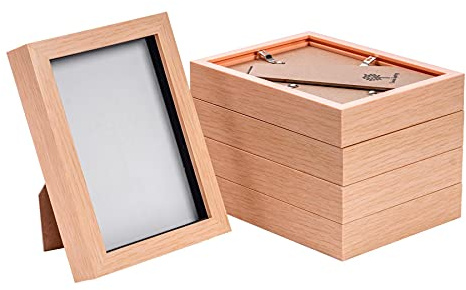 Nicola Spring 3D Shadow Box Photo Frames - 5x7 (12x17cm) - Pack of 5 - Light Wood 3D Photo Frame Box Picture Frame Box Portrait Display Case for Crafts, Keepsakes, Wedding, Graduation