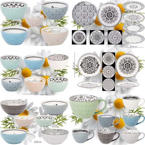 Riyashop 6er-Set schöne Speiseteller Ø27 cm Keramik INARI Essteller Platzteller Salatteller Vorspeisenteller Pizzateller Keramikteller Pastateller Teller Servierteller Servierplatte