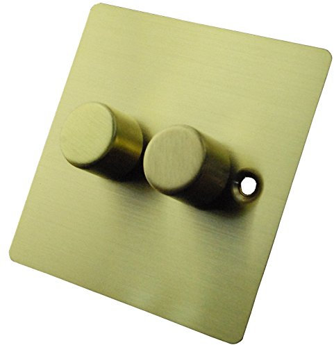 Crabtree Ultra Flat Brushed Brass 2 Gang Home Dimmer Light Switch 1 or 2 Way Push On/Off