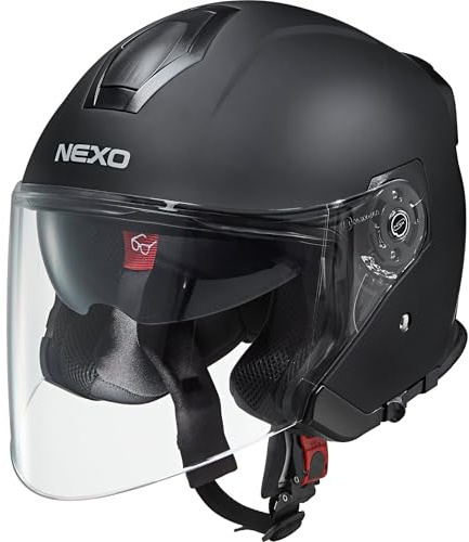 Nexo Jethelm Motorradhelm Helm Motorrad Mopedhelm Jethelm Travel 2.0 mattschwarz XS, Unisex, Chopper/Cruiser, Ganzjährig, Thermoplast, matt schwarz