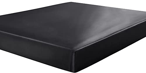 sourcing map Satin-Spannbetttuch, seidig, 30,5 cm tief, weiches und atmungsaktives Satin-Spannbetttuch, schwarz, Einzelbett (99 x 190 cm)