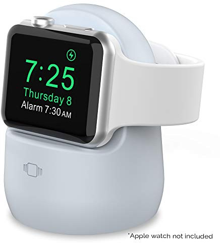 AHASTYLE iWatch Charger Stand Silicone Dock Holder for Apple Watch Ultra 2, Ultra, SE2, SE, Series 10 9 8 7 6 5 4 3 2 1 (49/46/45/44/42/41/40/38mm), Supports Nightstand Mode (Light Blue)