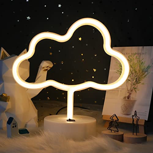 Cloud Neon Light Signs LED Neon Lights Warm White Room Decor Battery and USB Operated Bedside Lamps with Base Home Decoration for Living Room Children's Bedroom Party Christmas & Birthday Gift