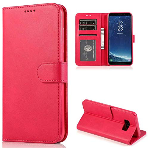 CTIUYA Schutzhülle für Samsung Galaxy S8, Hülle Handyhülle Leder Klapphülle Handytasche Flip Brieftasche Schutzhülle Magnet Wallet Case Tasche Lederhülle für Samsung Galaxy S8,Rose Rot