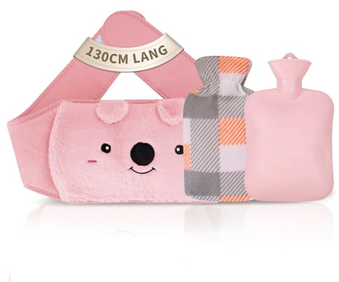 Hot Water Bottle, Rubber Hot Water Bottle Belt with 2 Pack Warm Soft Waist Plush Cover, Hot Water Bag for Pain Relief for Neck, Back, Shoulder and Legs (Rabbit)