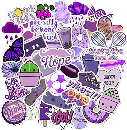 Homo Trends 50pcs Cute Stickers - Aesthetic, Trendy Vinyl Waterproof Kawaii Stickers for Girls, Teens, Notebooks, Water Bottles, Skateboards, Luggage (Purple Style)