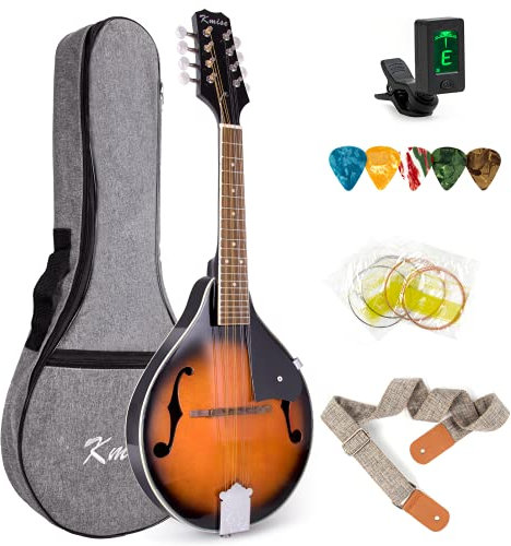 Kmise Mandolin, A style Mandolins Instruments 8 String Spruce Musical Instrument with Tuner Strings Gig Bag Strap Picks for Adults Beginner