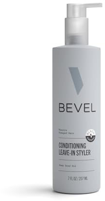 Bevel Leave In Conditioner for Men - Curly Hair Conditioner with Hemp Seed Oil and Biotin, Detangles Moisturizes and Strengthens Hair, 7 Oz
