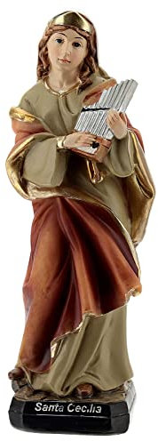 Holyart Statue aus Harz Cäcilia von Rom mit Orgel, 15 cm