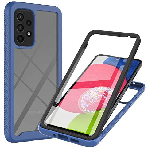 for Samsung Galaxy A04S Case, Samsung A13 4G/5G Case Built-in Screen Protector, 360 Full Body Protective Cover Anti-Scratch Shockproof Transparent Clear Silicone Bumper Slim Phone Case, Blue