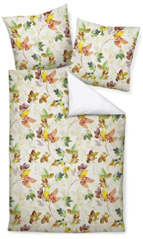 Traumschloss Bettwäsche »Satin« Herbstlaub, Bunte Blätter auf hellem Hintergrund, 135x200 & 80x80, 100% Baumwolle, mit Reißverschluss bestehend aus Kissen und Bettbezug