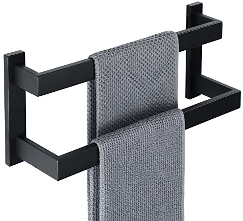 Sayayo Porta Asciugamani Doppio Nero, Portasciugamani Bagno da Parete in Acciaio Inox 304, 40CM Porta Asciugamano Doppio per Bagno Cucina, EGOY2400-B