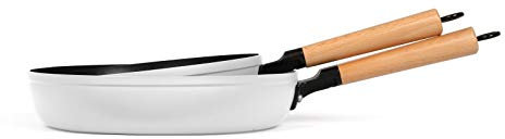 Bratpfannen Set Induktion 24 cm und 28 cm - Pfannenset Beschichtet 2 Teilig - Weiße Bratpfanne mit Holzgriff Induktionsgeeignet - Pfanne Antihaftbeschichtet Weiß